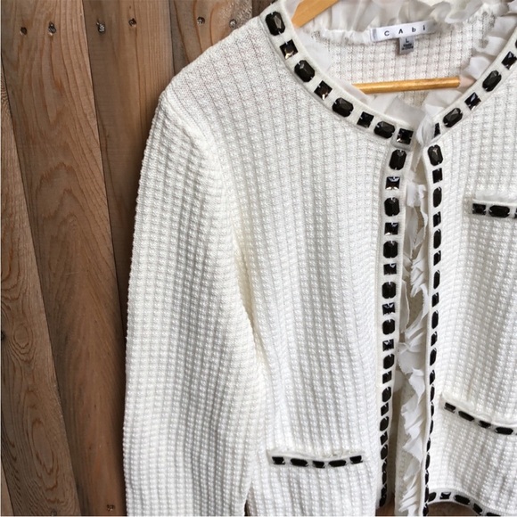 CAbi Gabriella Embellished Jeweled
Chiffon Waffle Knit Sweater Large - Picture 3 of 6